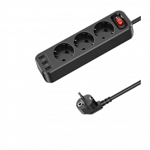 Мережевий фільтр Hoco NS2 3-position Extension Cord Socket Black 4000 W - Retromagaz