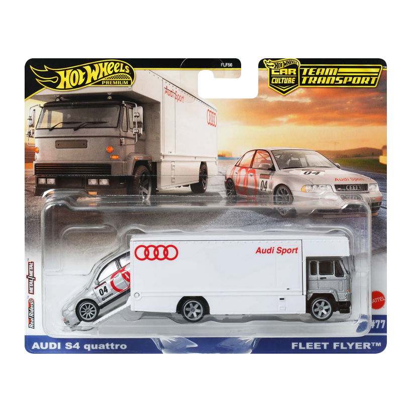 Машинка Premium 2шт Hot Wheels Audi S4 quattro та Транспортер Fleet Flyer Team Transport 1:64 JBM30 Silver - Retromagaz