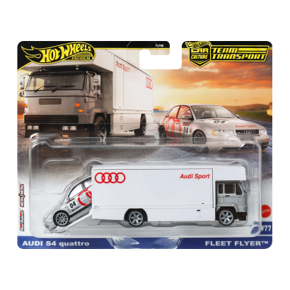 Машинка Premium 2шт Hot Wheels Audi S4 quattro и Транспортер Fleet Flyer Team Transport 1:64 JBM30 Silver - Retromagaz