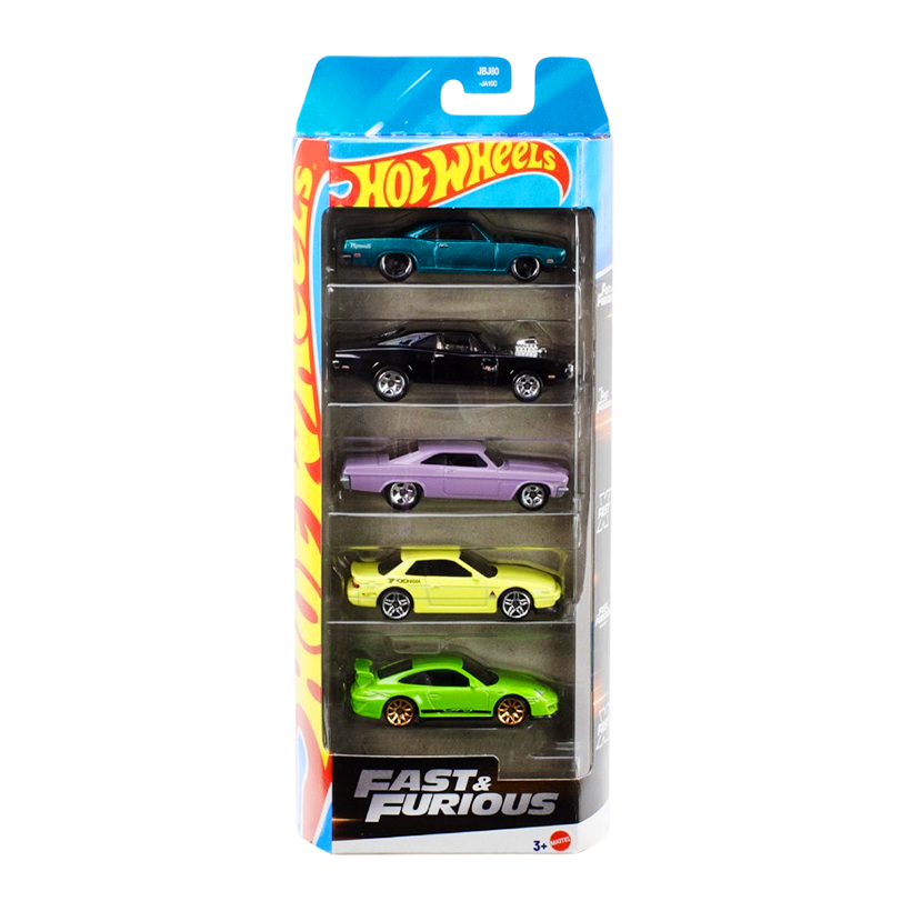 Машинка Базовая 5шт Hot Wheels Porsche Porsche 911 GT3 RS / Chevrolet Impala SS / Dodge Charger R/T / Nissan Silvia (S13) / Plymouth Barracuda Fast & Furious 1:64 JBJ80 Green - Retromagaz