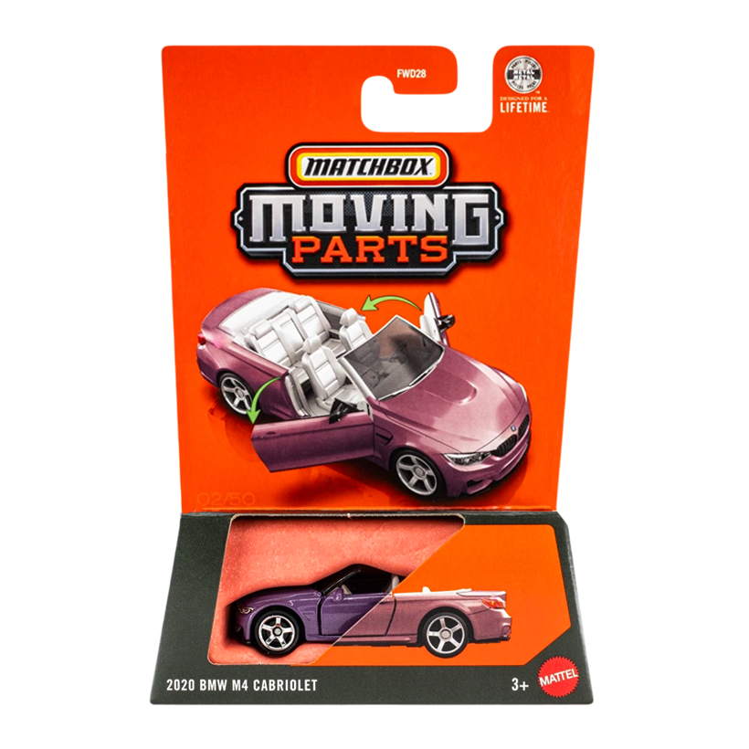 Тематична Машинка Matchbox 2020 BMW M4 Cabriolet Moving Parts 1:64 JHV50 Purple - Retromagaz