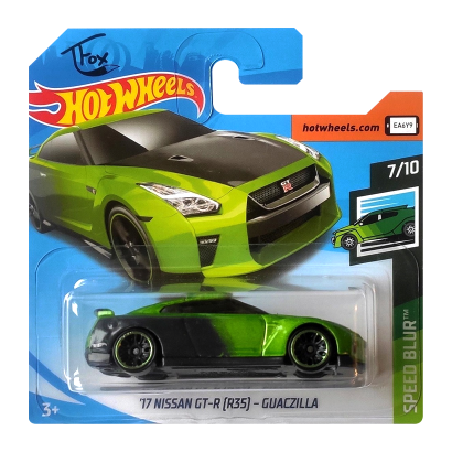 Машинка Базова Hot Wheels '17 Nissan GT-R (R35) - Guaczilla Tfox Speed Blur 1:64 FYD40 Green - Retromagaz
