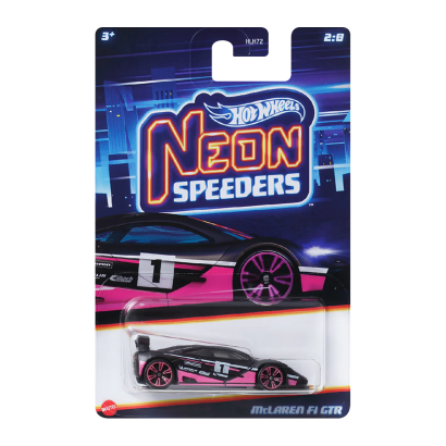 Тематическая Машинка Hot Wheels McLaren F1 GTR Neon Speeders 1:64 HLH72/HRW76 Black - Retromagaz