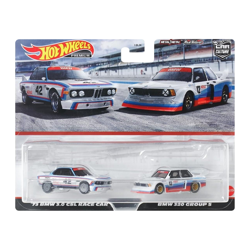 Машинка Premium 2шт Hot Wheels '73 BMW 3.0 CSL Race Car / 320 Group 5 2-Packs 1:64 HKF55 White - Retromagaz