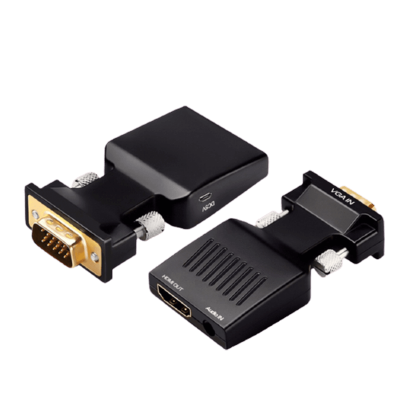 Адаптер QGeeM HDMI 1.4 - VGA Black + Выход Jack 3.5 - Retromagaz