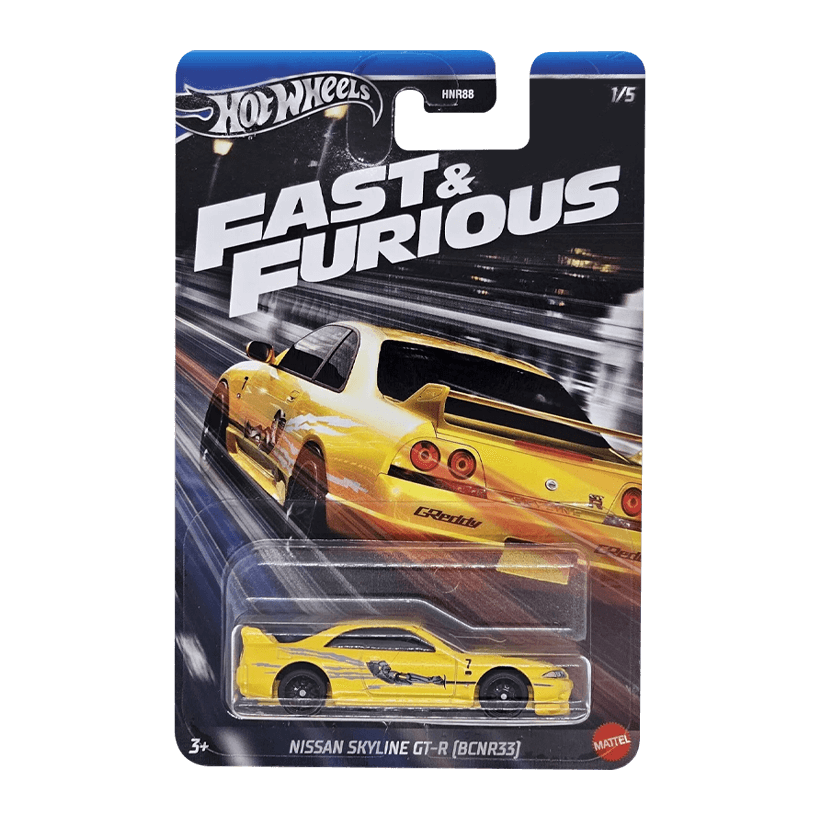 Тематическая Машинка Hot Wheels Nissan Skyline GT-R (BCNR33) Fast & Furious 1:64 HNR88/HRW51 Yellow - Retromagaz