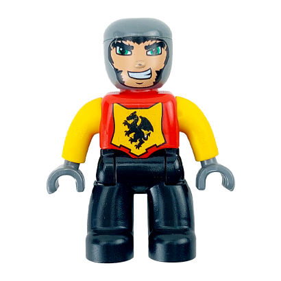 Фігурка Lego Male Castle Black Legs Red Chest Bright Light Orange Arms Dark Bluish Gray Hands Wide Grin Duplo Інше 47394pb092 Б/У - Retromagaz