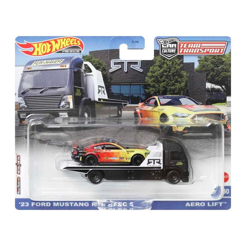 Машинка Premium 2шт Hot Wheels '23 Ford Mustang RTR Spec 5 та Транспортер Aero Lift Team Transport 1:64 FLF56/HKF39 Black - Retromagaz