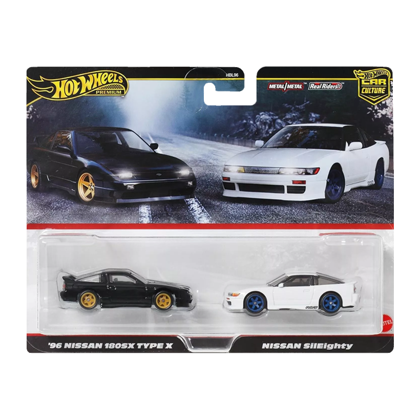 Машинка Premium 2шт Hot Wheels '96 Nissan 180SX Type X / SilEighty 2-Packs 1:64 JBK96 Black - Retromagaz