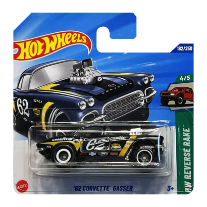 Машинка Базова Hot Wheels '62 Corvette Gasser Super Treasure Hunt STH Reverse Rake 1:64 JBC43 Black - Retromagaz