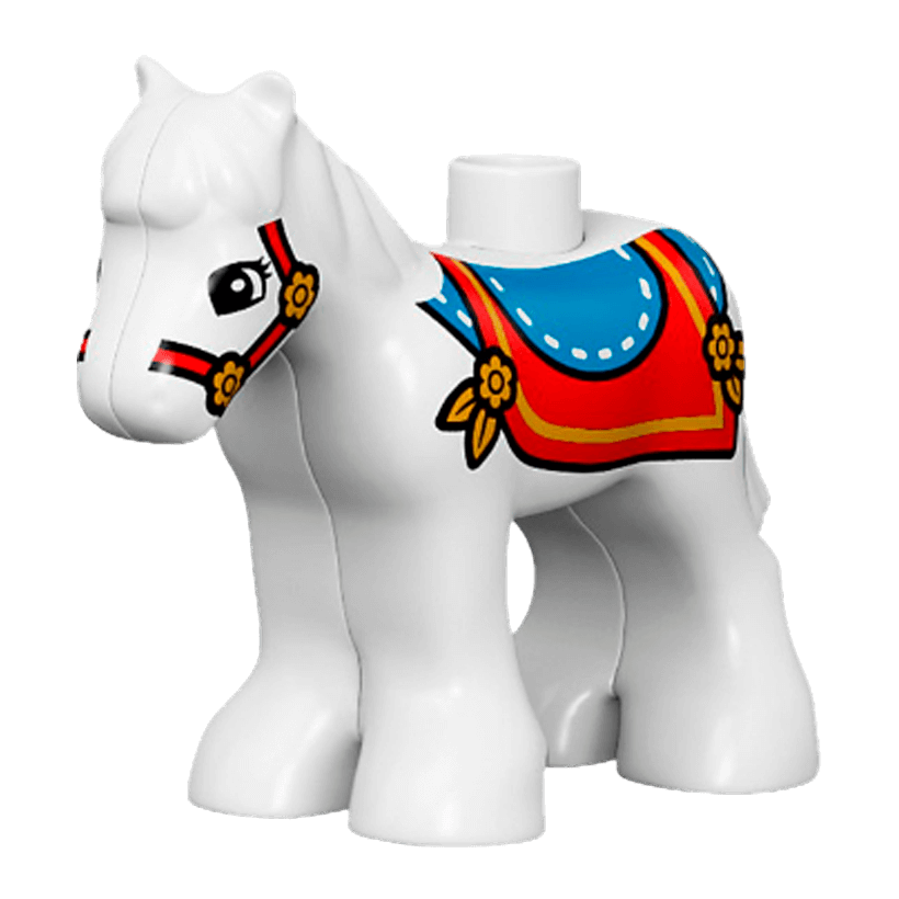 Фігурка Lego Animals Horse Baby Foal Pony with Blue and Red Saddle Duplo horse03c01pb04 1 Б/У - Retromagaz