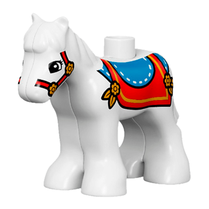 Фігурка Lego Horse Baby Foal Pony with Blue and Red Saddle and Red Bridle Pattern Duplo Animals horse03c01pb04 1 Б/У - Retromagaz