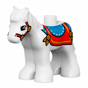 Фигурка Lego Horse Baby Foal Pony with Blue and Red Saddle and Red Bridle Pattern Duplo Animals horse03c01pb04 1 Б/У