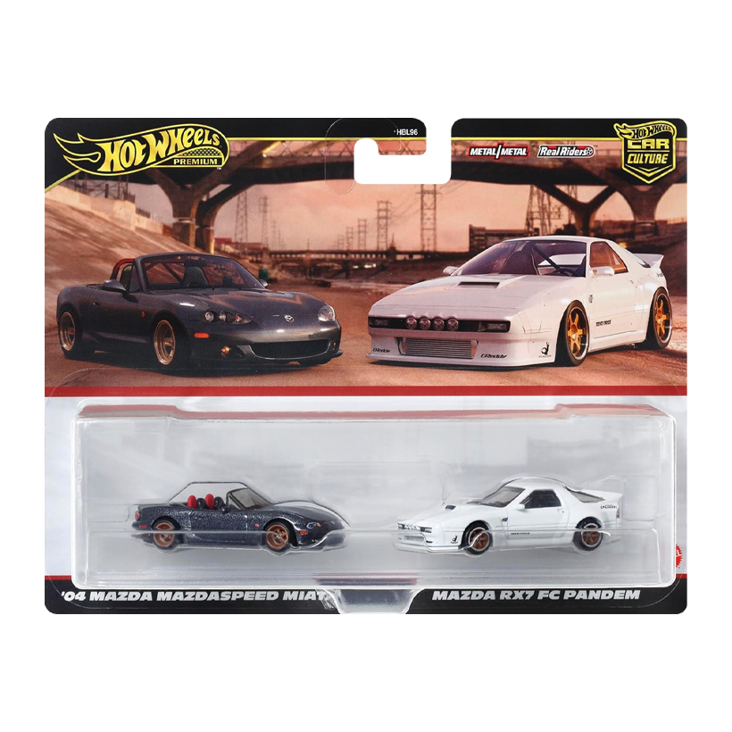 Машинка Premium 2шт Hot Wheels '04 Mazda Mazdaspeed Miata / RX7 FC Pandem 2-Packs 1:64 HRR75 Grey - Retromagaz