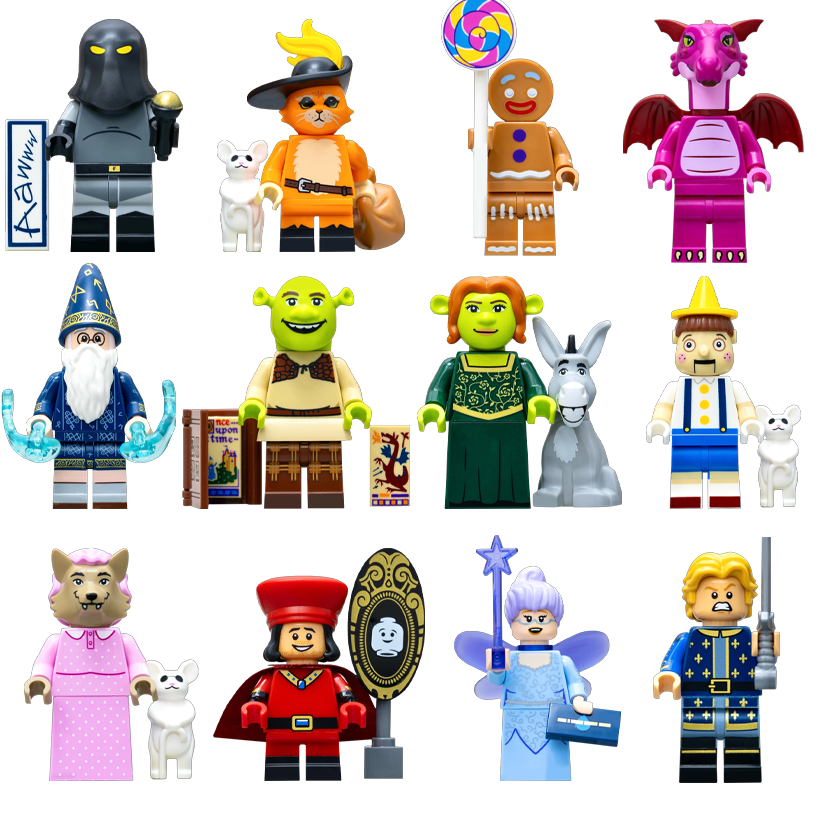 Набор Шрек Вся Серия Shrek colshr 71053 (Thelonious + Puss in Boots + Gingy + Shrek + Dragon + Fiona and Donkey + Pinocchio + Big Bad Wolf + Lord Farquaad + Godmother + Prince Charming) - Retromagaz