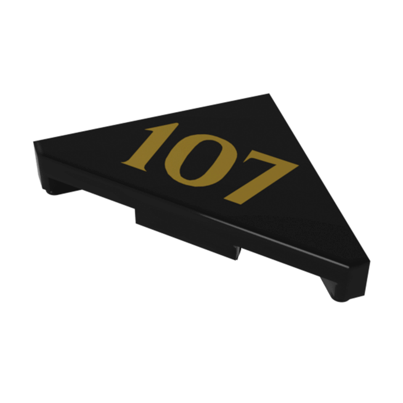 Плитка Lego Модифікована Декоративна Triangular with Gold '107' Pattern 2 x 2 35787pb004 6287434 Black Б/У - Retromagaz