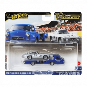 Машинка Premium Hot Wheels Mercedes-Benz 300 SL та Транспортер '55 Blaues Wunder Team Transport 1:64 HRV48 Silver 2шт - Retromagaz