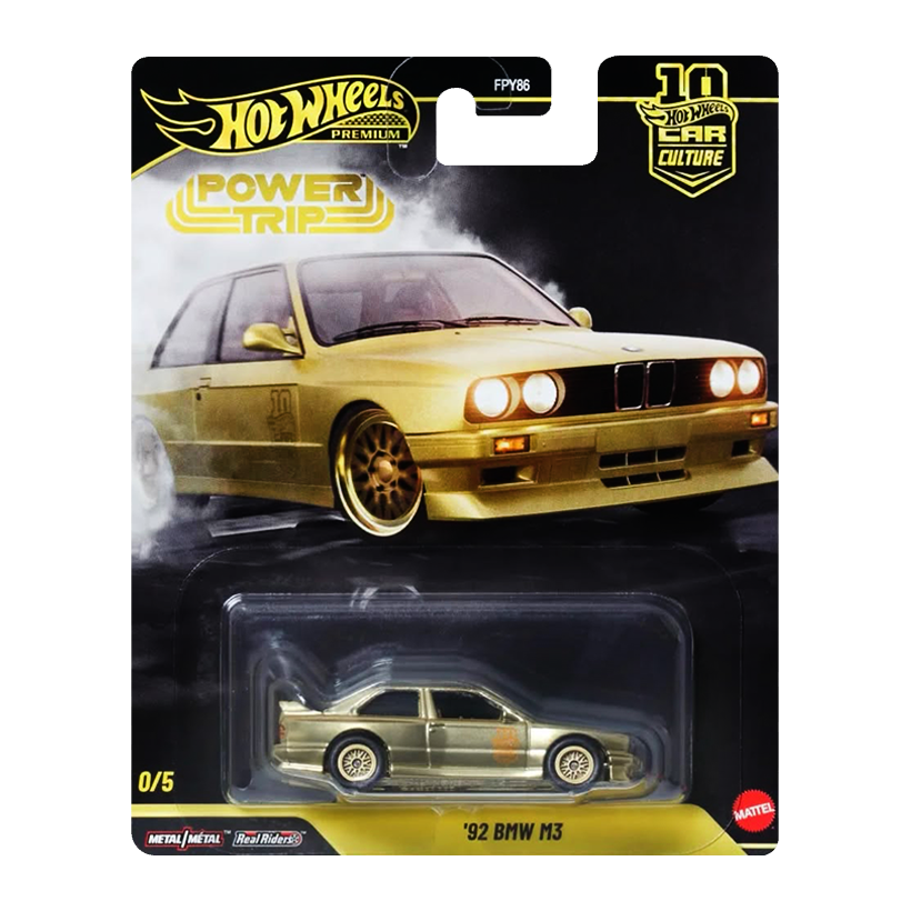 Машинка Premium Hot Wheels '92 BMW M3 Chase Power Trip 1:64 JKF32 Gold - Retromagaz