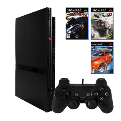 Набор Консоль Sony PlayStation 2 Slim SCPH-7xxx Europe Black Б/У  + Игра Need for Speed ProStreet Английская Версия + Need for Speed: Carbon + Need for Speed: Underground - Retromagaz