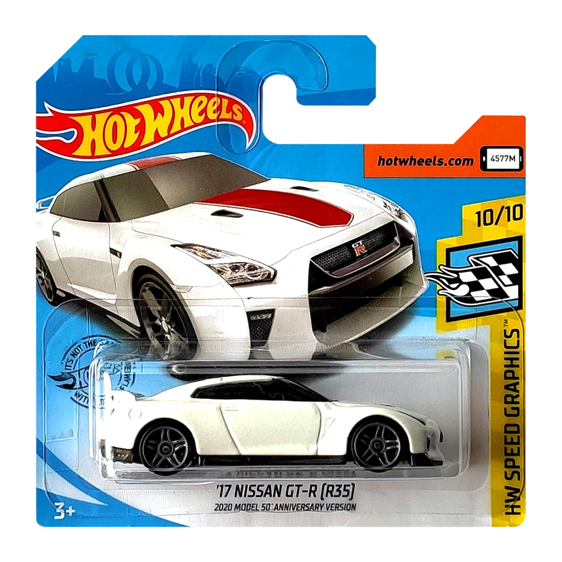 Машинка Базова Hot Wheels '17 Nissan GT-R (R35) 2020 Model 50 Anniversary Version Speed Graphics 1:64 GHC83 White - Retromagaz