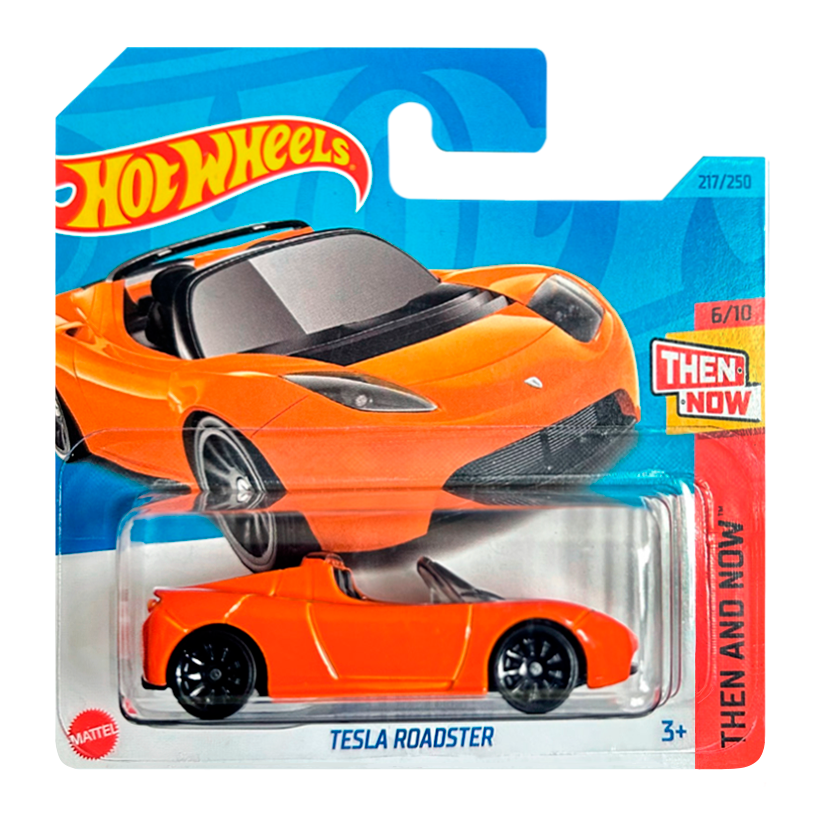 Машинка Базовая Hot Wheels Tesla Roadster Then and Now 1:64 HKJ44 Orange - Retromagaz