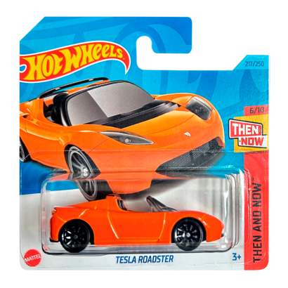 Машинка Базовая Hot Wheels Tesla Roadster Then and Now 1:64 HKJ44 Orange - Retromagaz