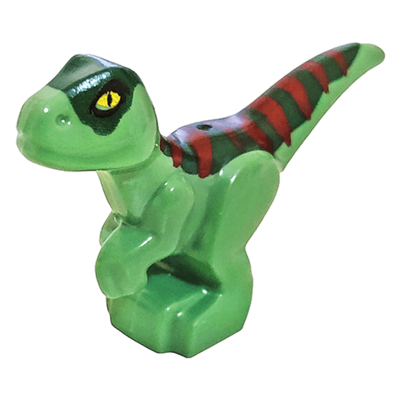 Фигурка Lego Динозавр Baby Standing with Dark Blue Stripes and Yellow Eyes Pattern Animals 37829pb09 6344444 Sand Green Б/У - Retromagaz