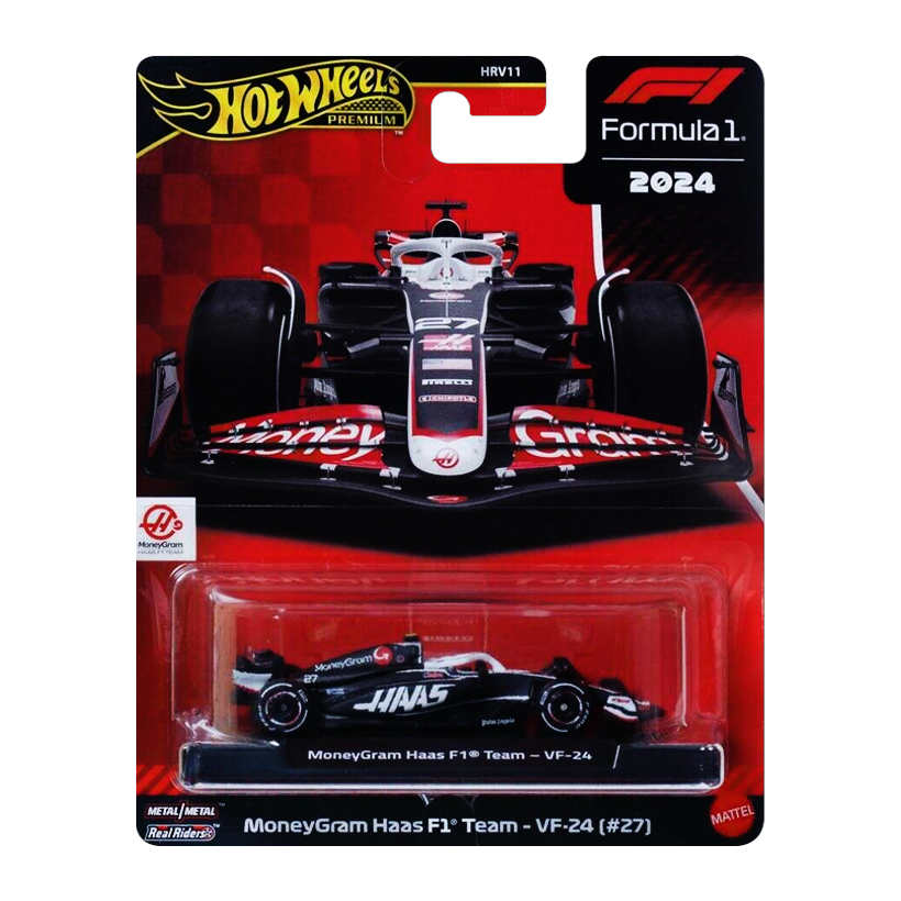 Машинка Premium Hot Wheels MoneyGram Haas F1 Team - VF-24 (#27) 1:64 JBM22 Black - Retromagaz
