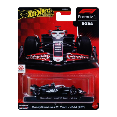 Машинка Premium Hot Wheels MoneyGram Haas F1 Team - VF-24 (#27) Formula One 1:64 JBM22 Black - Retromagaz