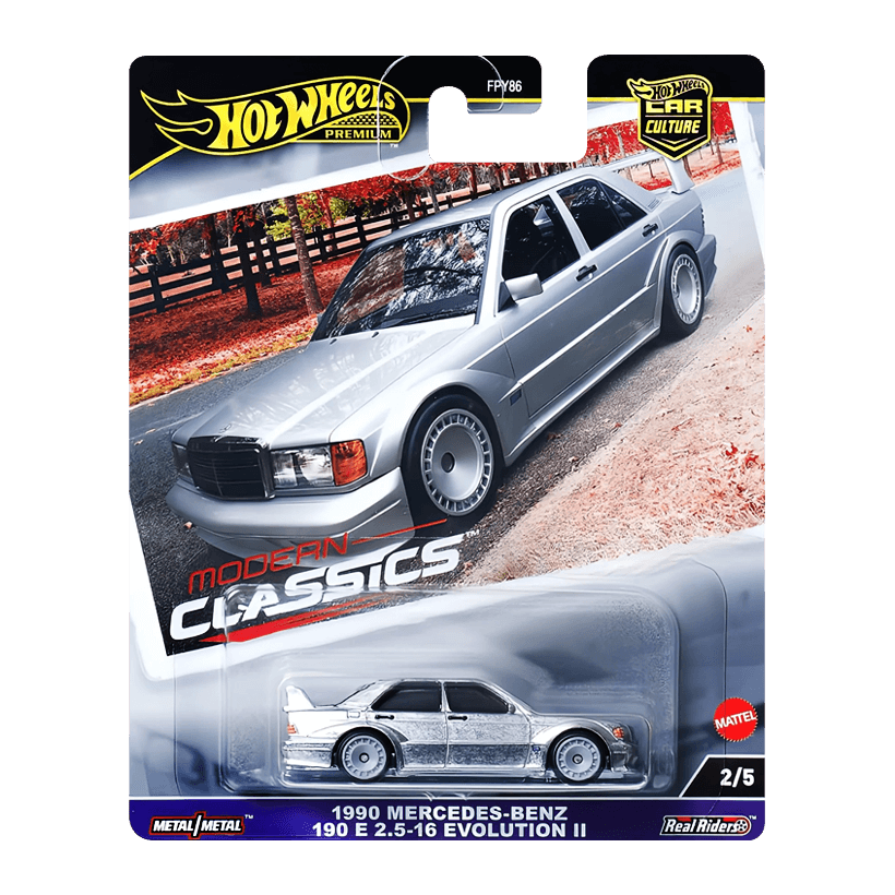 Машинка Premium Hot Wheels 1990 Mercedes-Benz 190 E 2.5-16 Evolution II Modern Classics 1:64 HRV98 Silver - Retromagaz