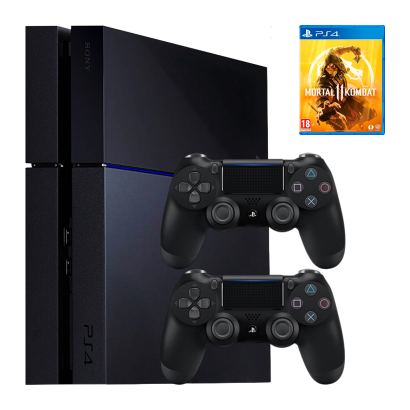 Набір Консоль Sony PlayStation 4 CUH-10-11хх 500GB Black Б/У  + Геймпад Бездротовий DualShock 4 Version 2 2шт + Гра Mortal Kombat 11 Російські Субтитри - Retromagaz