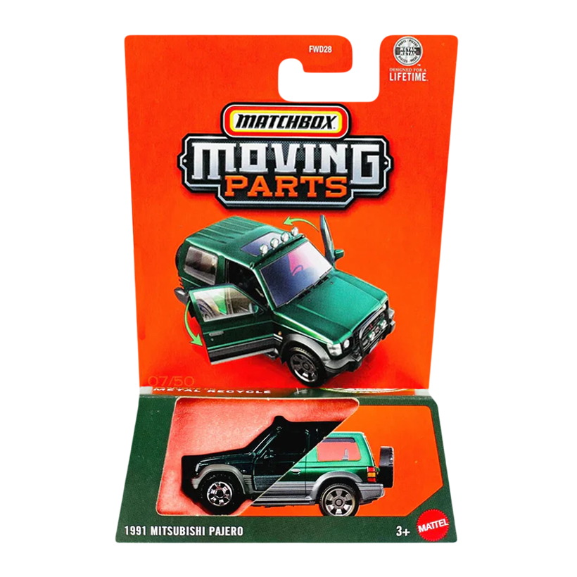 Тематична Машинка Matchbox Mitsubishi 1991 Mitsubishi Pajero Moving Parts 1:64 JHV58 Green - Retromagaz