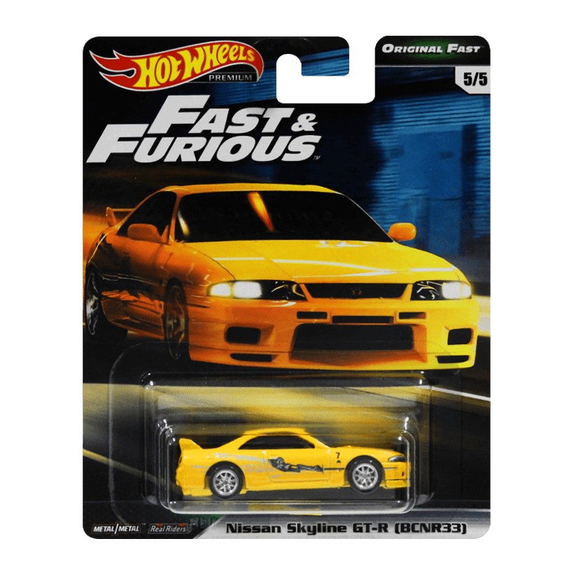 Машинка Premium Hot Wheels Nissan Skyline GT-R (BCNR33) Fast & Furious 1:64 GBW83 Yellow - Retromagaz