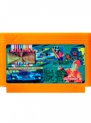 Сборник Игр RMC Famicom Dendy 4 in 1 Race America, Eliminator Boat Duel, TMNT 1, P.O.W.: Prisoners of War (Getaway) 90х Английская Версия Только Картридж Б/У