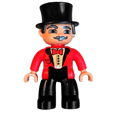Фігурка Lego Boy Ville Circus Ringmaster Black Legs Red Top with Bow Tie Top Hat Blue Eyes Duplo 47394pb110 Б/У - Retromagaz