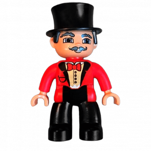 Фігурка Lego Boy Ville Circus Ringmaster Black Legs Red Top with Bow Tie Top Hat Blue Eyes Duplo 47394pb110 Б/У