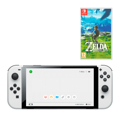 Набір Консоль Nintendo Switch OLED Model HEG-001 64GB White Новий  + Гра The Legend of Zelda Breath of The Wild Російська Озвучка - Retromagaz