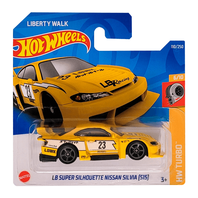 Машинка Базова Hot Wheels Liberty Walk LB Super Silhouette Nissan Silvia (S15) Turbo 1:64 HCX15 Yellow - Retromagaz