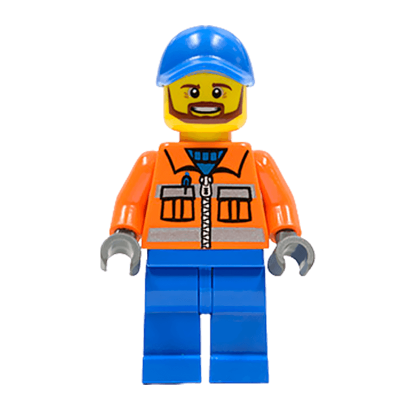 Фигурка Lego 973pb0263 Worker Orange Zipper Safety Stripes City Construction twn231 Б/У - Retromagaz