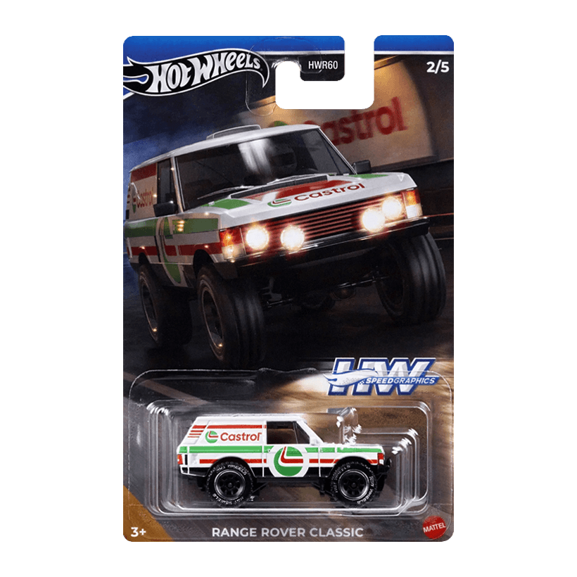 Тематична Машинка Hot Wheels Range Rover Classic Castrol Speed Graphics 1:64 HRT08 White - Retromagaz