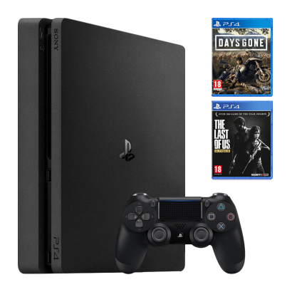 Набір Консоль Sony PlayStation 4 Slim 1TB Black Б/У  + Геймпад Бездротовий DualShock 4 Version 2 + Гра The Last of Us Remastered Російська Озвучка + Гра Days Gone Російська Озвучка - Retromagaz