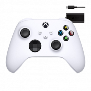 Набор Геймпад Беспроводной Microsoft Xbox Series (QAS-00002, 889842611564) Robot White Новый + Аккумулятор Play and Charge Kit + Кабель USB Type-C Black Набор Геймпад Беспроводной Microsoft Xbox Series (QAS-00002, 889842611564) Robot White Новый + Аккумулятор Play and Charge Kit + Кабель USB Type-C Black - Retromagaz