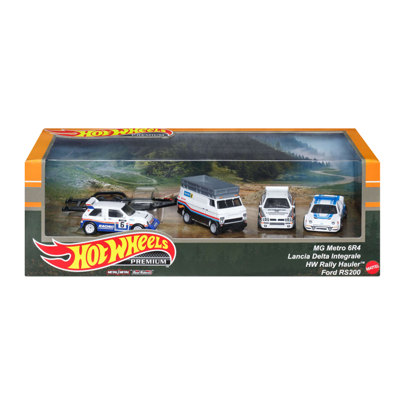 Машинка Premium 4шт Hot Wheels MG Metro 6R4 / Lancia Delta / Ford RS200 / HW Rally Hauler Group B Diorama 1:64 HKC18 White - Retromagaz