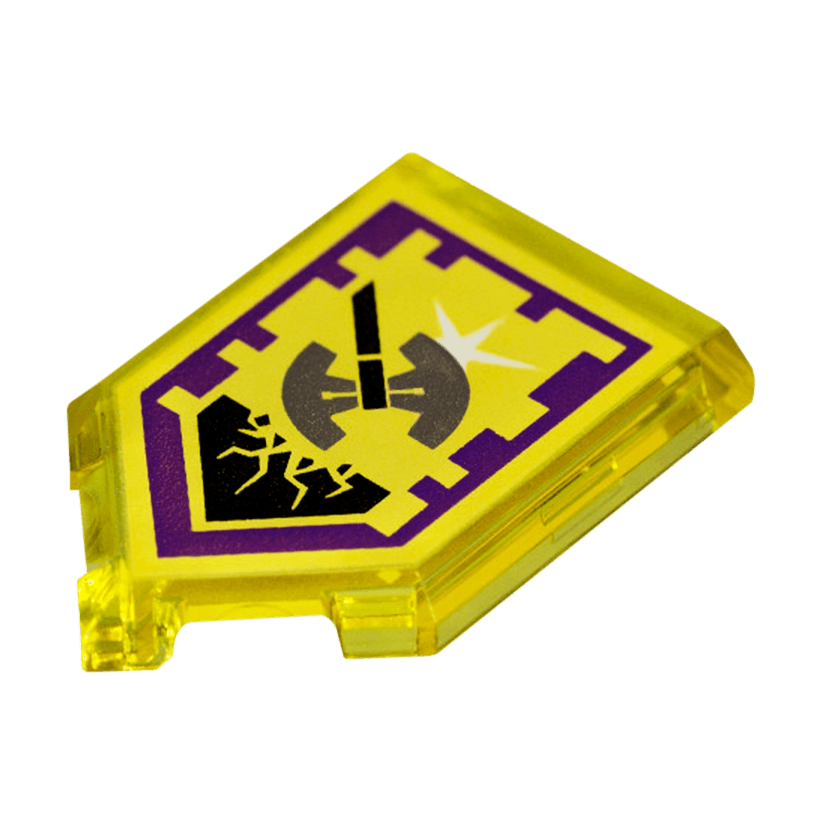 Плитка 2шт Lego Модифицированная Декоративная Pentagonal Nexo Power Shield Pattern Shining Axe 2 x 3 22385pb099 6172108 Trans-Yellow Б/У - Retromagaz
