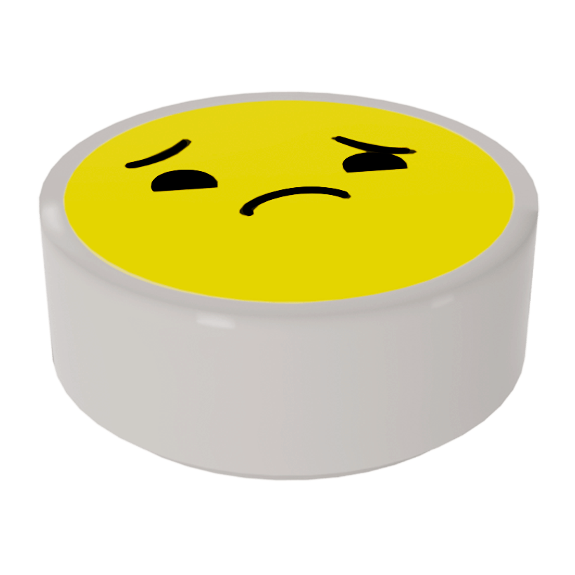 Плитка 10шт Lego Круглая Декоративная Emoji Bright Light Yellow Face Worried 1 x 1 98138pb137 35381pb137 6299968 White Б/У - Retromagaz