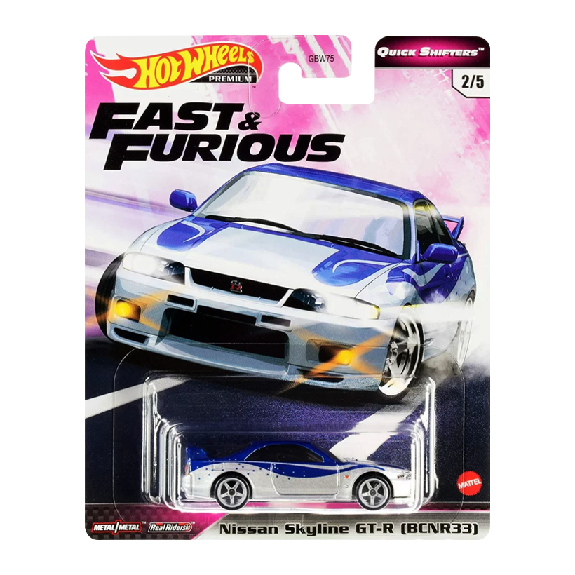 Машинка Premium Hot Wheels Nissan Skyline GT-R (BCNR33) Fast & Furious 1:64 GJR79 Silver - Retromagaz