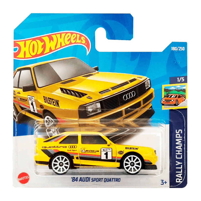Машинка Базова Hot Wheels '84 Audi Sport Quattro Rally Champs 1:64 HCV29 Yellow - Retromagaz