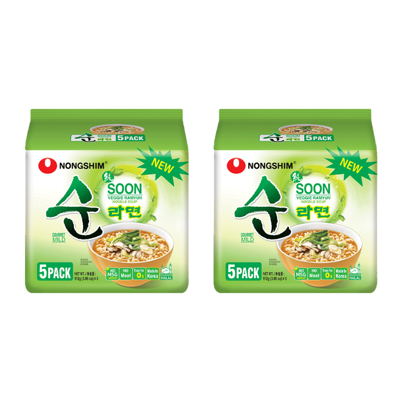 Набор Лапша 10шт Nongshim Soon Рамьон-суп Овощной Вегетарианский Средне Острая 112g - Retromagaz