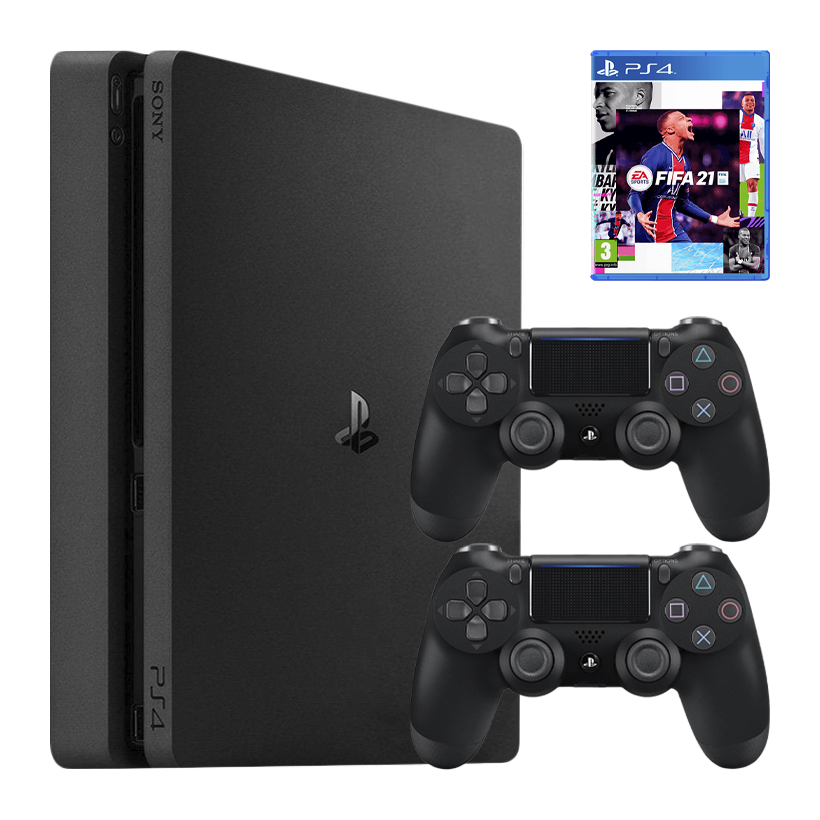 Набір Консоль Sony PlayStation 4 Slim 1TB Black Б/У  + Геймпад Бездротовий DualShock 4 Version 2 + Гра FIFA 21 Російська Озвучка - Retromagaz