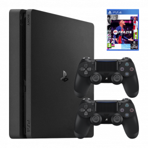 Набір Консоль Sony PlayStation 4 Slim 1TB Black Б/У  + Гра FIFA 21 Російська Озвучка + Геймпад Бездротовий DualShock 4 Version 2 - Retromagaz
